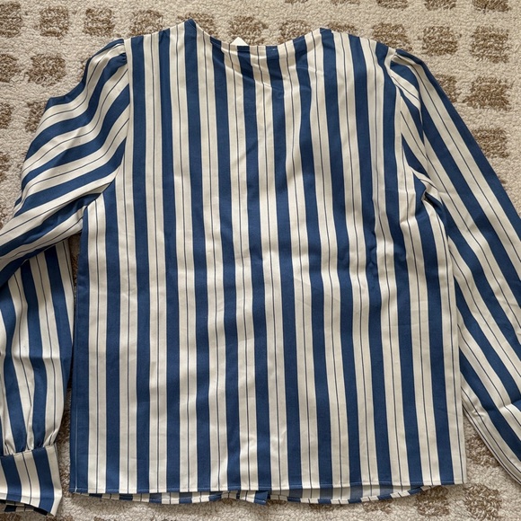 NWT Sézane Celeste Blue and White Striped Blouse Shirt Sz 4 - Picture 5 of 5